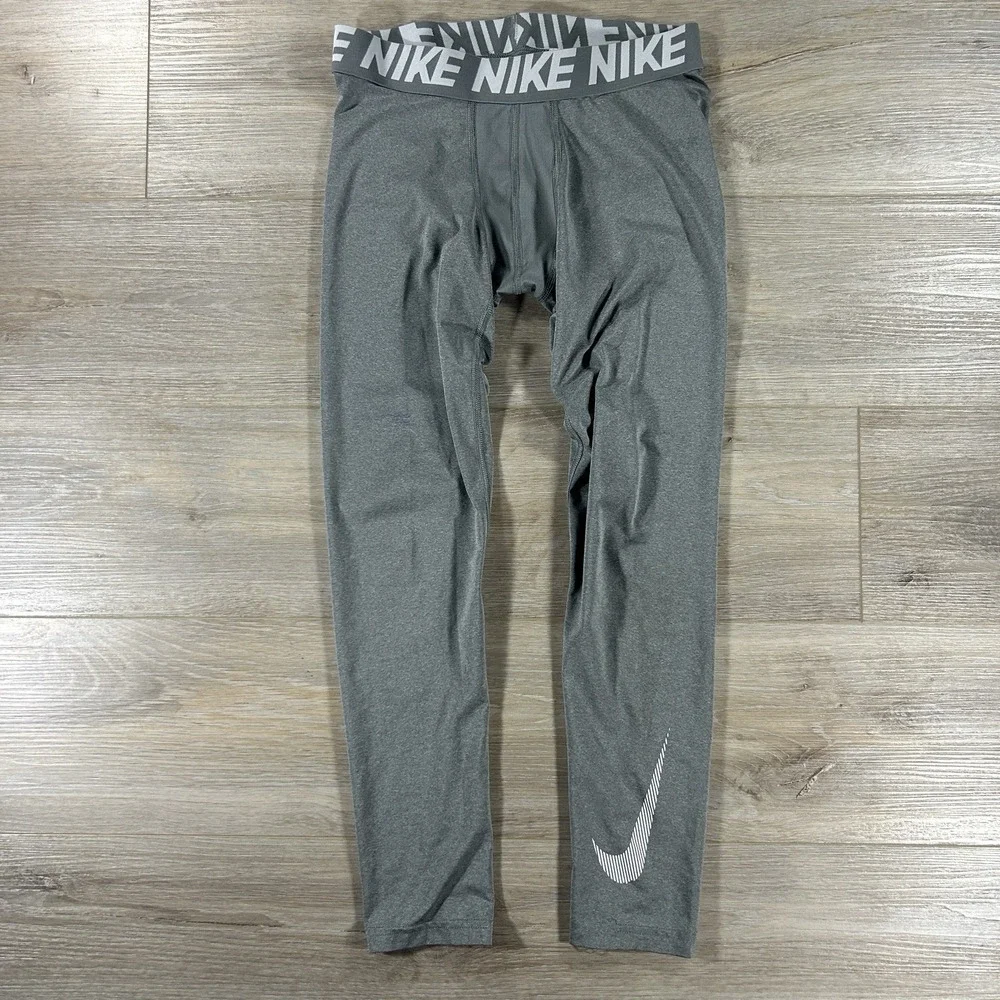 Nike Pro Boys XL Dri-Fit Full Length Gray Training Tights BV3516 Football Sports